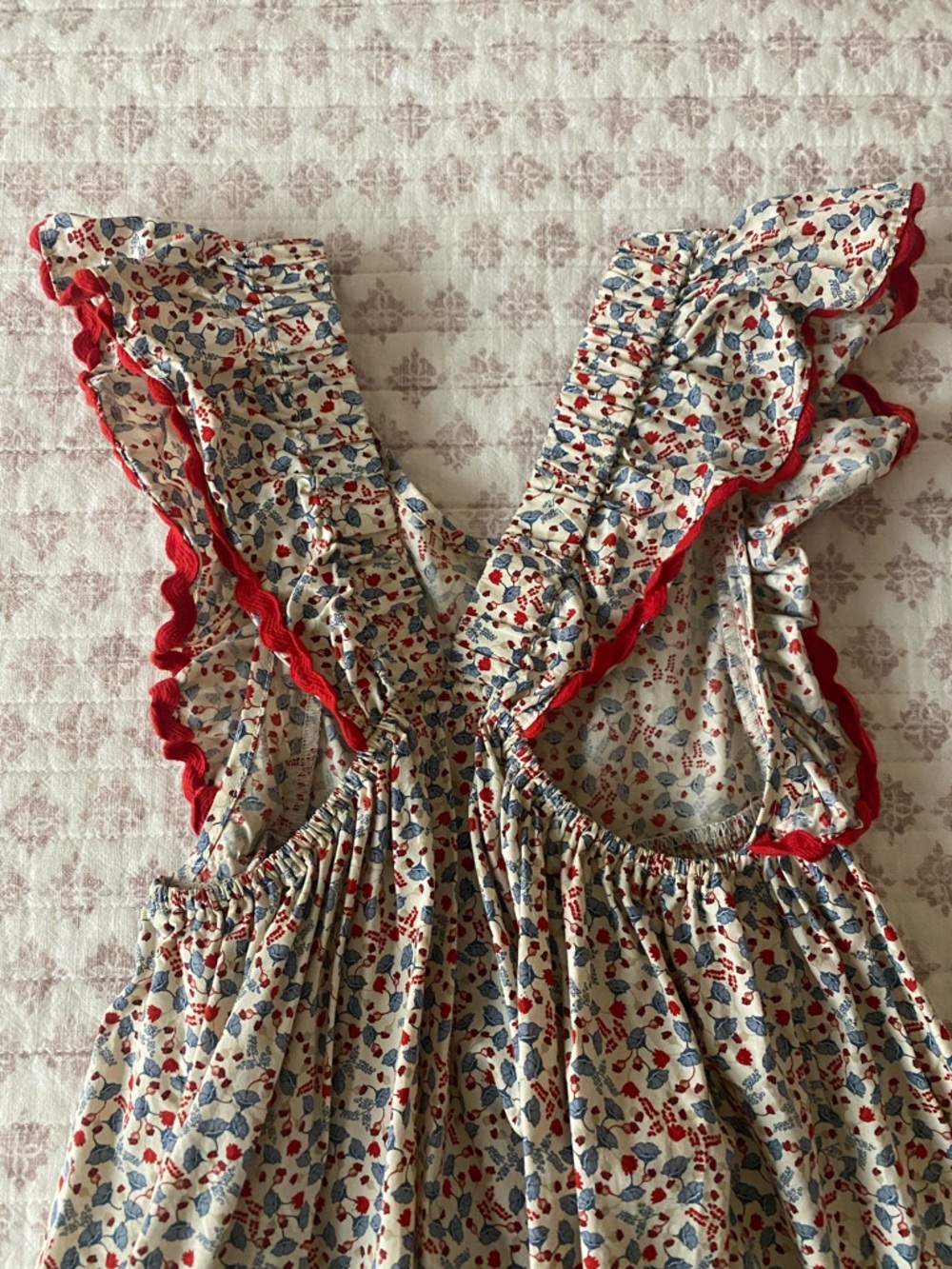 Konges Slojd Floral Ruffle Dress with Red Ric Rac - Picture 4 of 4